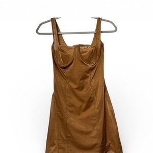 SKIMS Shimmer Underwire Mini Dress Metallic Gold Ochre Size M